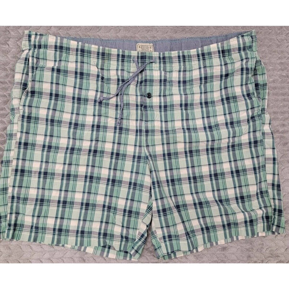 Men’s LL Bean Shorts Size XL Plaid Blue Green White Drawstring 8” Inseam